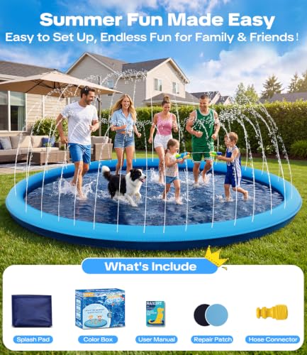 Raxurt Splash Pad for Kids and Dogs, 157'' Super Large Anti-Slip Splash Sprinkler Pad for Baby Toddler, Thicken Splash Pad Dog Pool Summer Outdoor Water Toys