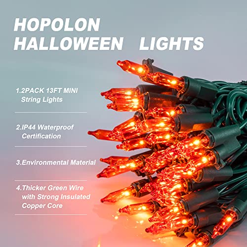 Hopolon Orange Halloween Mini Lights, 2 Pack 50 Count 13FT Green Wire