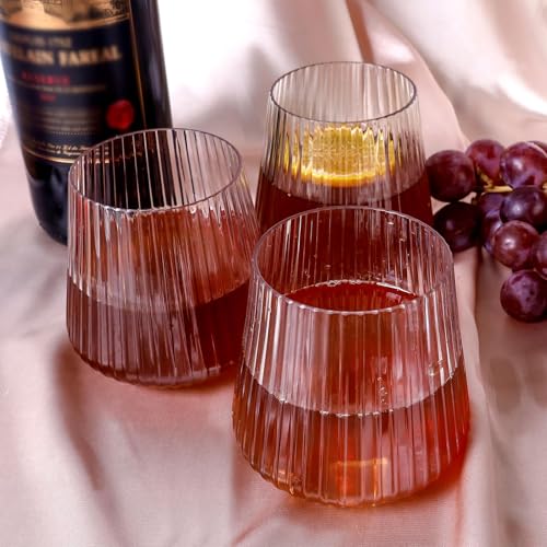 Lueumxc 40 Pack Plastic Ribbed Wine Glasses, 14Oz Origami Disposable Wine Glasses Unbreakable Clear Plastic Cocktail Glasses Recyclable Shatterproof Reusable Wine Cups (14oz 40pack)