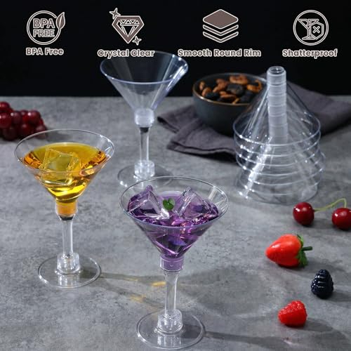 CALBODE 40 Pack Plastic Martini Glasses 5 Oz Disposable Cocktail Glasses, Tall Mini Martini Cups, Plastic Margarita Glasses Perfect for Spring Party Birthday Wedding Easter and All Events