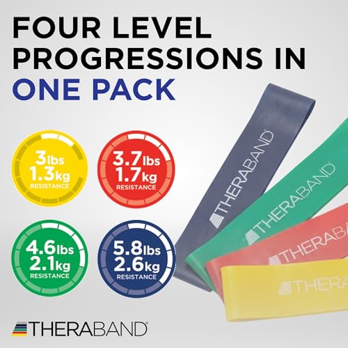 THERABAND Resistance Band Loop Set, 12" Workout Bands for Strength Training, Stretching & Physical Therapy, Set of 4 Color-Coded Exercise Bands with Varying Resistance Levels, Portable & Durable