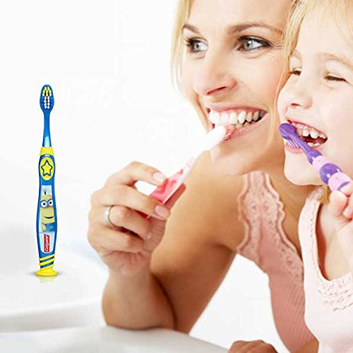 Colgate Kids Toothbrush, Minions, Extra Soft Toothbrush with Suction Cup, 2 Pack