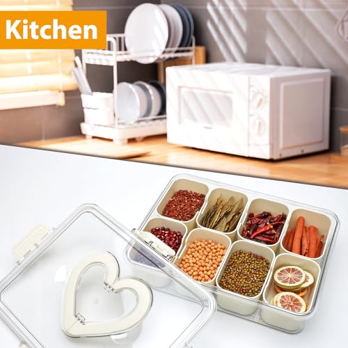 XING-RUIYANG Divided Serving Tray with Lid and Handle,Snackle Box Containers with 8 Compartment,Portable Snack Serving Platters Reusable Storae Organizer for Fruits,Nuts,Candy,Party,Picnic,Veggies