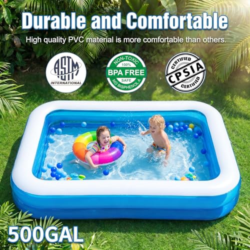 Full-Sized Inflatable Swimming Pool, Extra Large Blow Up Pool, Heavy Duty Above Ground Pool with Drain Valve, Leakproof Family Swim Pool for Backyard Patio Garden Outdoor Party(79''x59''x20'')