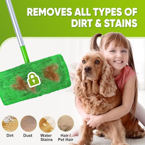 6-Pack Reusable Mop Pads Compatible with Sweeper Mop - 100% Coral Fleece Washable Refills - Microfiber Dry & Wet Sweeping Cloths for Multi-Surface/Hardwood Floor Cleaning