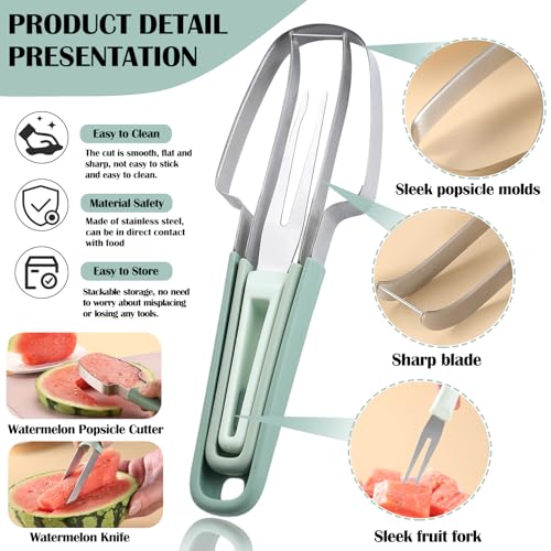 3-in-1 Watermelon Cutter Slicer Tool,Stainless Steel Watermelon Cutter Watermelon Popsicle Cutter Mold Watermelon Fork Fruit Cutter Tool for Kitchen Utility Gadgets