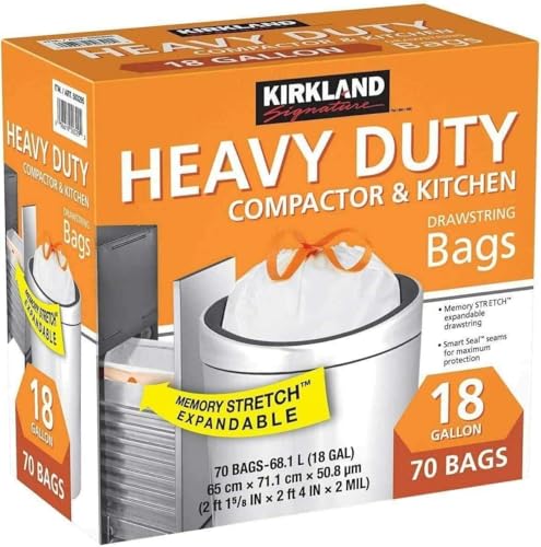 KIRKLAND SIGNATURE Compactor Kitchen Trash Bag with Gripping Drawstring Secure Full Size, New Edition