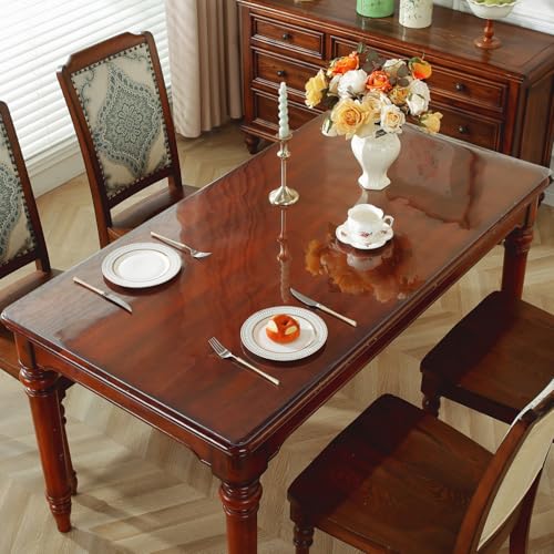 OstepDecor Clear Table Protector 14 x 24 Inch, 2mm Thick Plastic Table Cover, Waterproof PVC Clear Table Cover Protector, Desk Protector Mat, Writing Desk Pad for Desktop, Coffee & Dining Room Table
