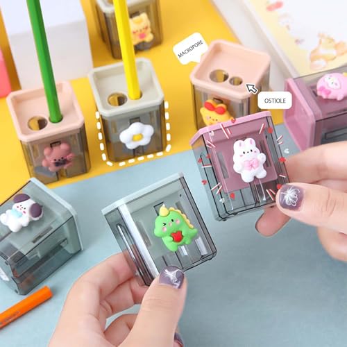 2 Pieces Creative Cute Cartoon Double-Hole Pencil Sharpener 2pcs Creative Cute Cartoon Double Hole Pencil Sharpener, Student Hand Pencil Sharpener, Green Dinosaur + White Rabbit (2)