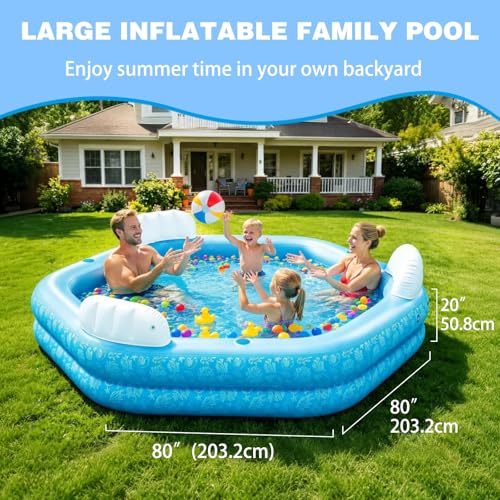 Inflatable Pool for Kids and Adults, PY SUPER MODE 85" x 85" x 23" Oversized Thickened Family Swimming Pool for Toddlers, Outdoor, Garden, Backyard, Water Party -Printed