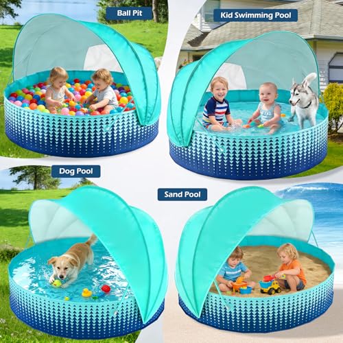 Jasonwell Kiddie Baby Pool with Canopy - Foldable Infant Toddler Kids Pool with Shade Baby Beach Essentials Tent Swimming Wading Pools for Toddlers 1-3 + Kids Dogs Ball Pit Backyard Water Play G, 48"
