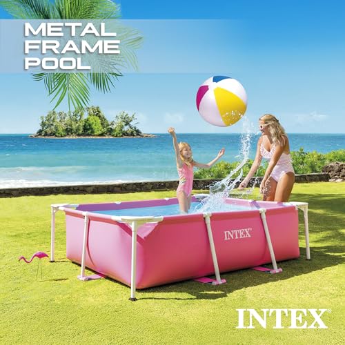 INTEX Metal Frame 7 ft x 5 ft x 23.5 in Above Ground Pool Set, Rectangular Swimming Pool with Steel Frame