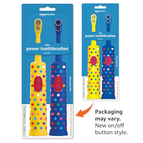 Basics Kids Electric Toothbrush, Battery Powered, Soft Bristles, Oscillating Brush Head, Ages 4+, 2 Count, 1-Pack (Previously Solimo)