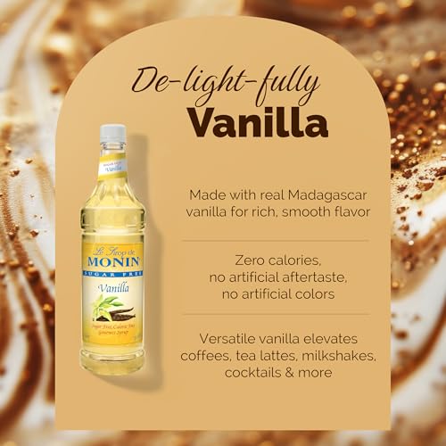 Monin - Sugar Free Vanilla Syrup | Premium Calorie-Free Syrup | Pure & Rare Madagascar Vanilla for Coffee, Lattes & More (BPA-Free Plastic Bottle, 33.8 fl oz)