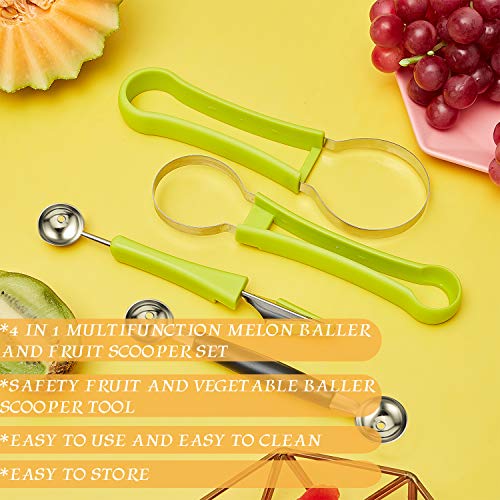 Patelai 2 Pcs Melon Baller Scoop Set 4 in 1 Stainless Steel Fruit Cutters Double Ended Headed Watermelon Scooper and Ice Cream Baller for Dig Pulp Separator Fruit Slicer
