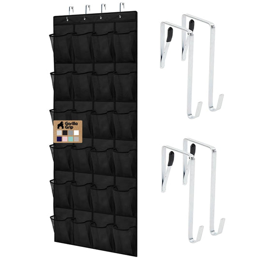 GORILLA GRIP Over the Door Shoe Organizer, 24 Large Pockets, Black