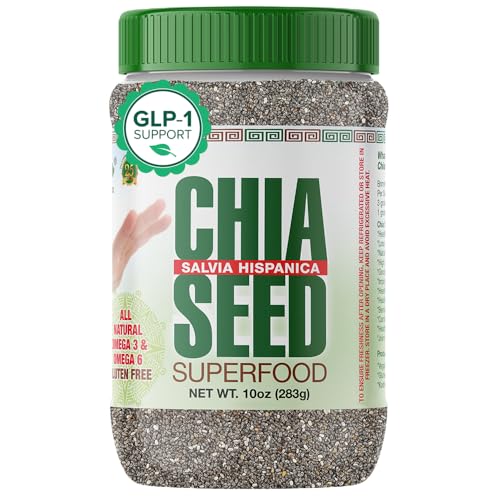 Sanar Naturals Chia Seeds, 10 oz | High Fiber, Omega 3, Plant Based Protein, Raw Black Chia Seeds, Vegan, Non GMO, Gluten Free, Superfood for Smoothies, Oatmeal, Baking, GLP-1 Support