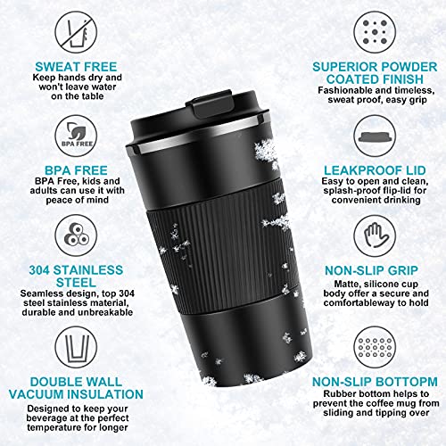 17oz Travel Coffee Cups Insulated Mug Thermal Tumbler to Go with Lid Leak Proof Reusable Stainless Steel Coffee Mug Spill Proof for Hot and Iced Cold Drinks (Purple, 510ml)