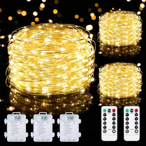 Mlambert 3 Pack 99FT Battery Operated Fairy Lights with Remotes, Warm White
