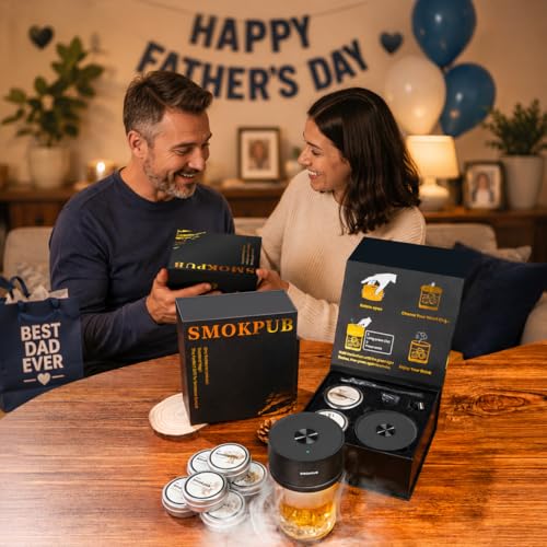 SMOKPUB Electric Whiskey Smoker Kit, Rechargeable Cocktail Smoker with 6 Wood Chips, Flameless Heating System, Old Fashioned Drink Smoker Kit, Bourbon Whiskey Gifts for Men,Dad,Husband