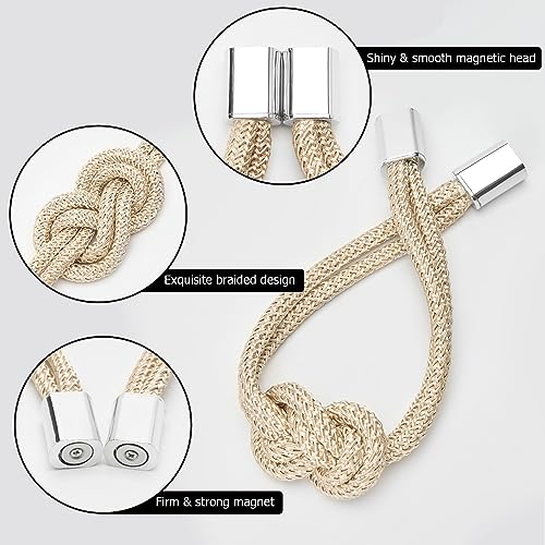 NICEEC 4 Pack Mini Magnetic Curtain Tiebacks Nordic Simple Style Drape Tie Backs Elegant Hand Weave Rope Knot Decorative Curtain Holdbacks for Home & Office Thin Window Drapery (Beige)