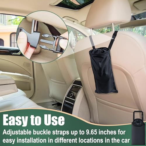ecocstm 2 PCS Car Trash Bags, Car Accessories Washable Garbage Bag Hanging, Detachable Trash Can with Top Elastic Vent & Sticky Strap Bottom Opening, Seat Back Tash Bag for Cars,Travelling,Outdoor