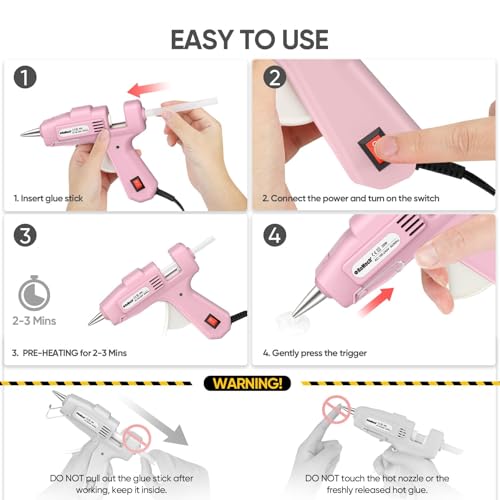 ROMECH 20W Mini Hot Glue Gun with 30 Glue Sticks Set, Fast Preheating Hot Glue Gun Kit Heavy Duty Gluegun for Craft, DIY, Repairs (Pink)