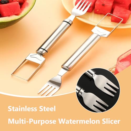 2-In-1 Stainless Steel Fruit Cutter Watermelon Fork Slicer Cutting Tool, Watermelon Fork Cutter for Home Party Camping Kitchen Gadget (1 Pcs)
