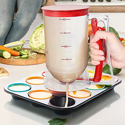 Batter separator Cupcakes Pancakes Cookie Cake Waffles Batter Dispenser cookie separator batter Cream Speratator Cup Measuring Baking Tools (red)