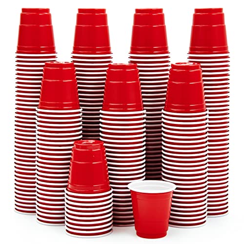 Lilymicky 300 PACK 2 oz Plastic Shot Glasses, Red Disposable Shot Cups, Mini Red Shot Cups, 2 oz Party Cups for Halloween Christmas Party