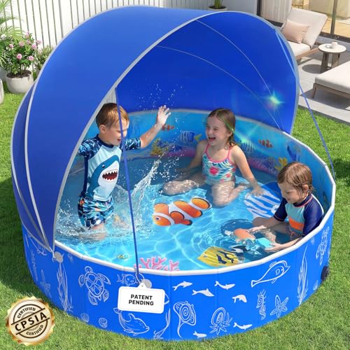StarOcean 2026 Kiddie Pool with Canopy,Baby Swimming Pool for Toddler,Foldable kiddie pool with Shade,Portable Kids Pool for Backyard,Plastic Kiddie Pool with Sun Shade,Pop up Baby Pool for Beach-51‘’