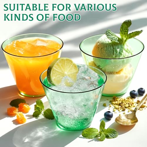 9 oz Clear Plastic Cups Green Plastic Disposable Cups for Cocktail 50 Pack Fancy Cocktail Cup for Party Stemless Wine Glasses for Wedding Graduation Birthday