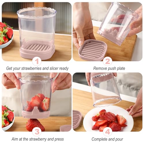 Strawberry Slicer：Fruit Slicer Cup Veggie Salad Speed Cutter for Strawberries Egg Banana Mushroom Cucumber Kiwi the Kitchen Portable Slicing Tool (Pink)