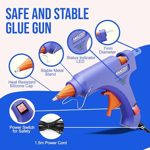 Mini Hot Glue Gun and Sticks Set 40pcs with 5 Fingers Safety Caps - Kids & Home Use Gun, Pistola De Silicona Caliente School Projects & Quick Repairs Small Glue Gun for Crafts