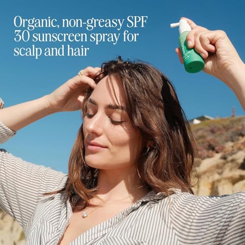 COOLA Organic Scalp Spray & Hair Sunscreen Mist with SPF 30, Dermatologist Tested Hair Care for Daily Protection, Vegan and Gluten Free, Ocean Salted Sage, 2 Fl Oz