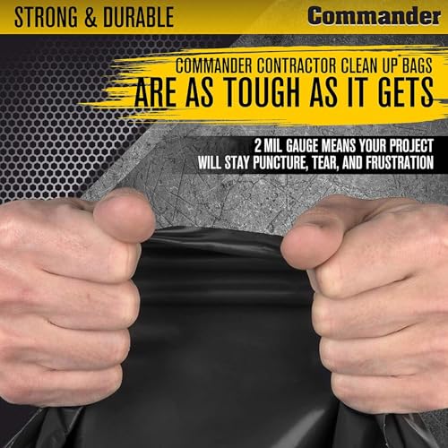 Commander 55 Gallon 2 MIL (eq) Heavy Duty Contractor Bags with Flap Ties - 36" x 56" with flaps - Pack of 20 - For Contractor, Industrial, & Outdoor