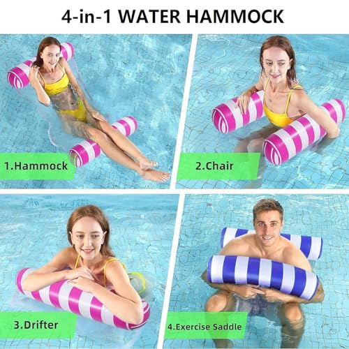 2-Pack Swimming Pool Float Hammock, Multi-Purpose Inflatable Hammock Pool Hammock (Saddle, Lounge Chair, Hammock, Drifter), Water Hammock Lounge