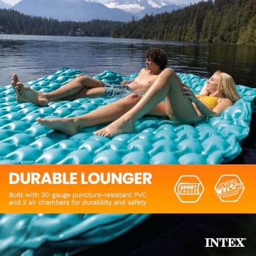 Intex 56841EP Giant Inflatable Floating Water Mat Relaxing Platform Pad for Pools and Lakes with 4 Connect 'n Float Connectors, Teal