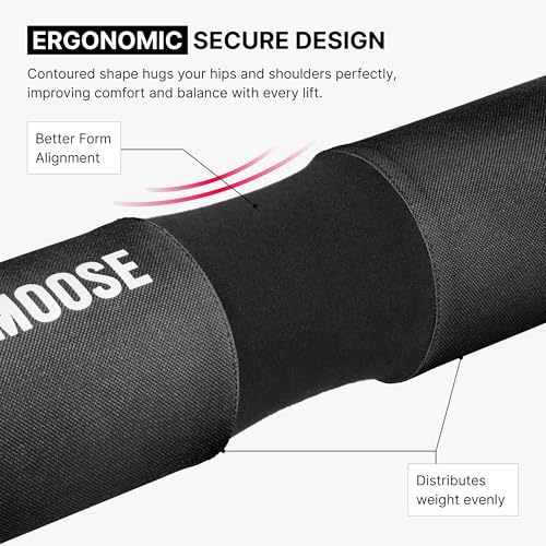 DMoose Fitness Barbell Pad for Hip Thrust, Squat & Lunges - Non-Slip Thick Foam Cushion for Neck and Back Support with Two Straps - Hip Thrust Pad for Leg Day - Fits All Olympic Bars and Smith Machine