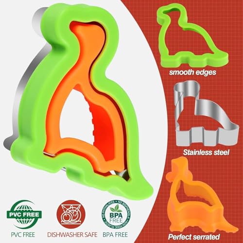 HINZER Sandwich Cutter and Sealer Set 4 Pcs Bread Decruster Sandwich Cutter Pancake Maker Heart Square Circle Dinosaur Shape DIY Cookie Cutters Gift for Kids Adult Boys Girls