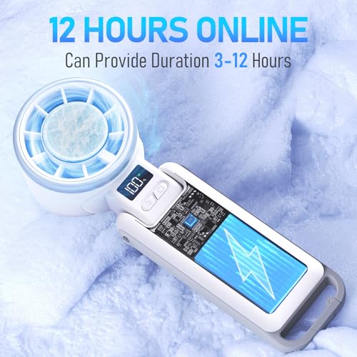 PlayHot Upgraded Portable Handheld Fan with 60°F Ice Cooling, Up tp 12Hrs Personal Fans Portable Rechargeable, 5 Speed 25550RPM Powerful Portables Fan Handheld, Hand/Neck/Desk Fan 3 IN 1(White)