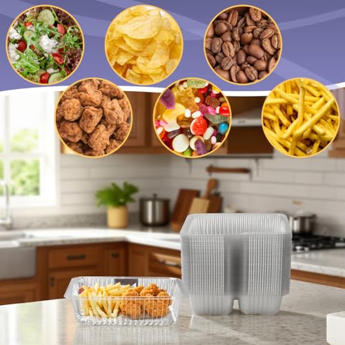100 Pcs 12oz 6.5''x5'' Plastic Nacho Trays, Small Disposable Tray for Nachos & Cheese Dip, Clear Nacho Containers for Chip, 2 Compartment Movie Night Snack Trays Great for Snacks, Fair Foods