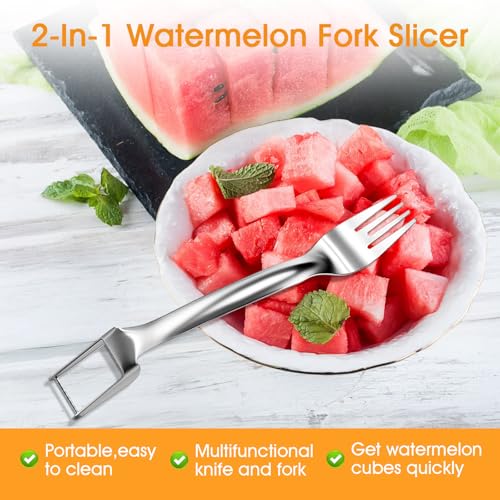 1 PCS Stainless Steel Watermelon Slicer and Fork - 2-in-1 Portable Kitchen Tool for Home Camping and Parties