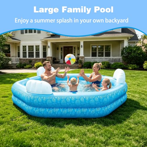 Inflatable Pool for Kids and Adults, PY SUPER MODE 85" x 85" x 23" Oversized Thickened Family Swimming Pool for Toddlers, Outdoor, Garden, Backyard, Water Party -Printed