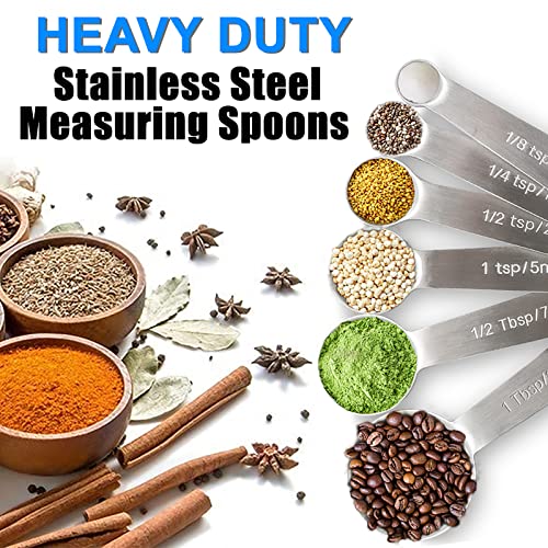 Measuring Spoons, Premium Heavy Duty Stainless Steel Measuring Spoons Cups Set, Small Tablespoon with Metric and US Measurements, Set of 6 for Measuring Dry and Liquid Ingredients