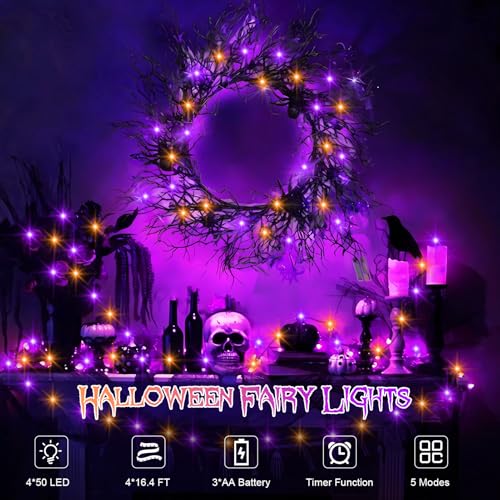 4 Pack Halloween Timer Fairy Lights Battery Operated Twinkle Lights