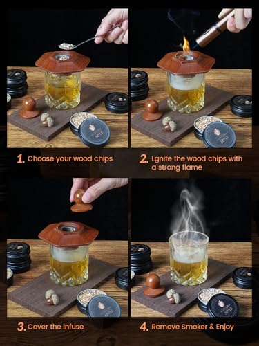 23Pcs Whiskey Cocktail Smoker Kit with Torch, 6 Flavors 12 Packs Wood Chips, Ice Ball Mold, Old Fashioned Drink Smoker, Bourbon Whiskey Gifts for Men, Husband, Dad, Him (No Butane)