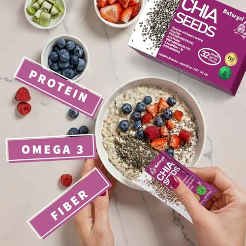 Naturyol Chia Seeds – Fiber-Rich Food for Salad Mixes, Gluten Free, Keto Friendly, Chia Seeds Travel Packets, Salad Toppings & Keto Food, Rich in Omega-3, Non-GMO, 1 lb (0.5 oz Pack of 32)