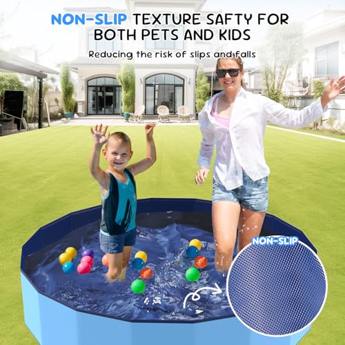 47'' Foldable Dog Pet Bath Pool, Heavy Duty Non-Slip Kiddie Pool, Plastic Pet Wading Pool for Puppy Small Medium Large Dogs, Indoor and Outdoor Kids Pet Dog Bathtub