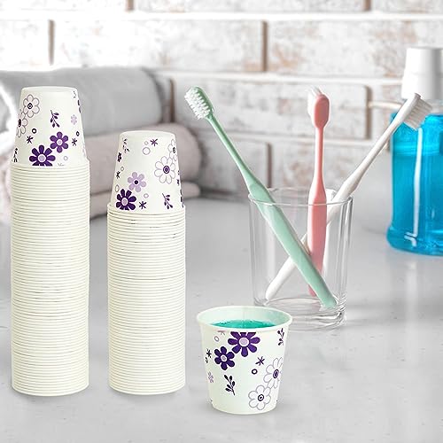 [300 Pack] 3oz Disposable Bathroom Cups, Paper Mouthwash Cups, Cold Disposable Drinking Cup for Party, Picnic, BBQ, Travel, and Event, Purple Floral | Mouthwash Cups, for Party, for Picnic, for BBQ, for Travel